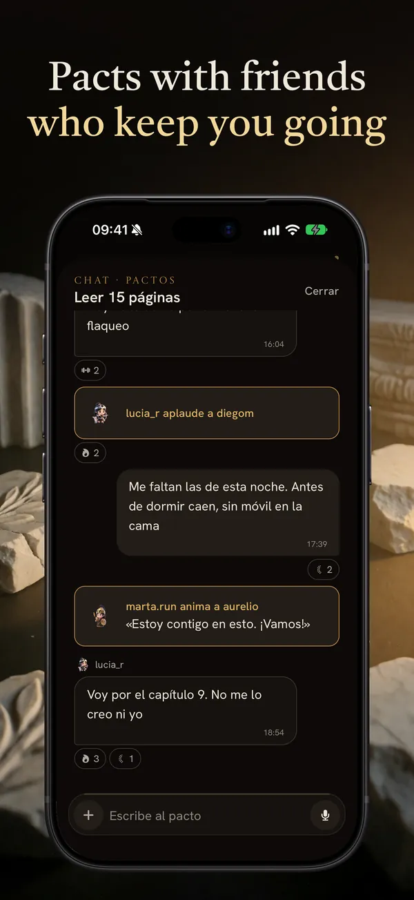 A pact chat with friends, with cheers and reactions